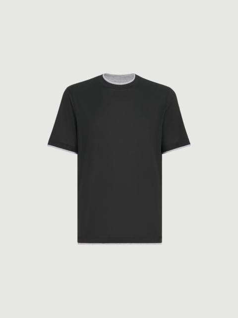 Brunello Cucinelli Silk and cotton lightweight jersey crew neck T-shirt with faux-layering