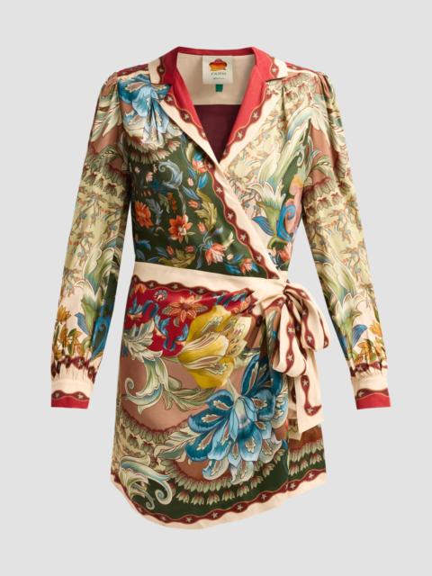 FARM RIO Women's Lunar Boho Floral Satin Wrap Mini Dress - Red