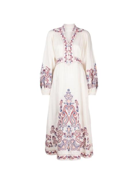 Devi floral-embroidery midi dress