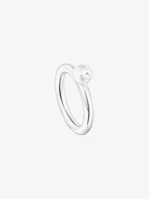 TOUS Silver and Pearl TOUS Icon Pearl Ring with Bear motif
