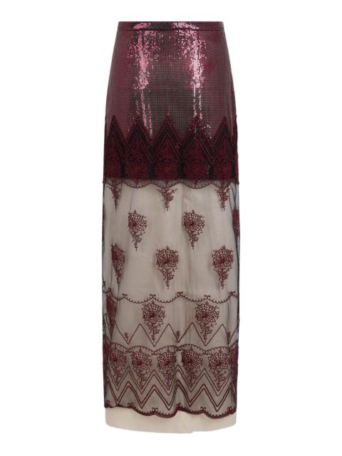 rabanne Embroidered Mesh Maxi Skirt purple
