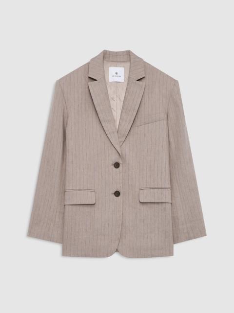 ANINE BING Quinn Blazer - Taupe And Blue Pinstripe