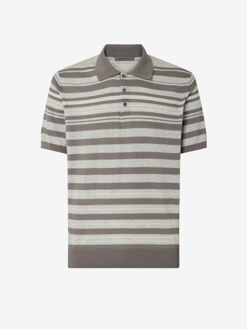 CORNELIANI Silk and cotton polo shirt in shades of grey