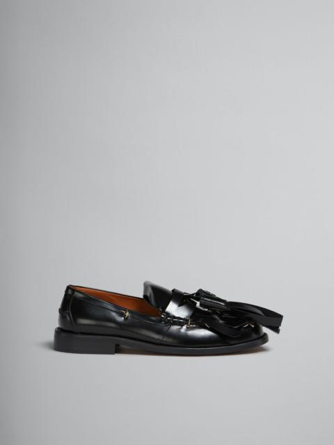 BLACK LEATHER BAMBI LOAFER WITH MAXI TASSELS