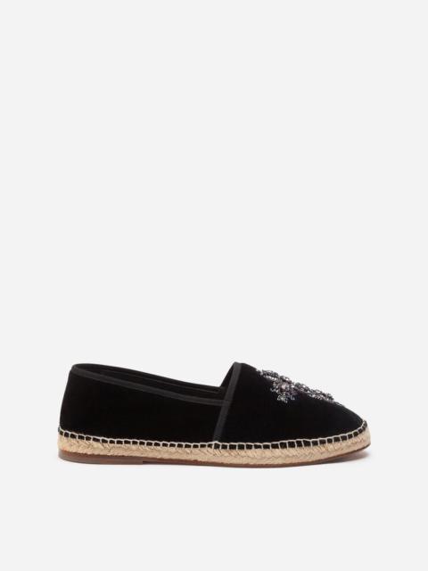 Velvet espadrilles with rope sole and cross embroidery