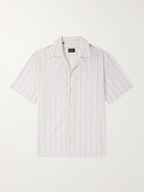 Convertible-Collar Striped Cotton and Linen-Blend Shirt
