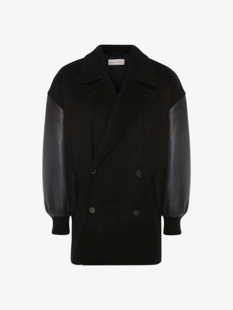 Alexander McQueen Men's Dropped Shoulder Peacoat in Black/navy