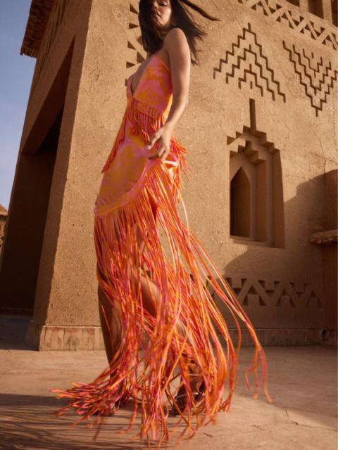 Poupette St Barth Long Dress Carmen - Pink Macro Stelis
