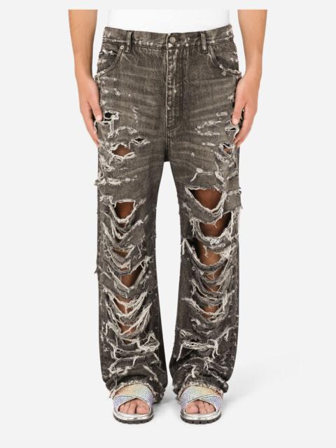 Dolce & Gabbana Oversize gray wash jeans with multiple rips