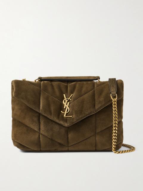 SAINT LAURENT Puffer Toy Quilted Leather-trimmed Suede Shoulder Bag