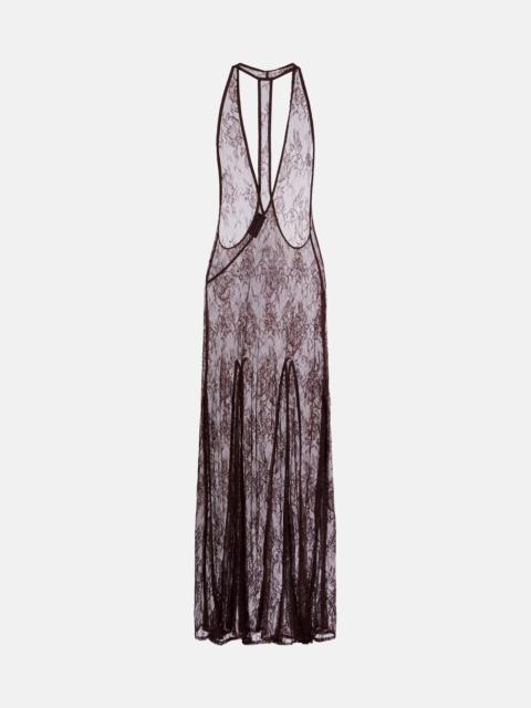 ADRIANA DEGREAS Sheer open-back lace maxi dress