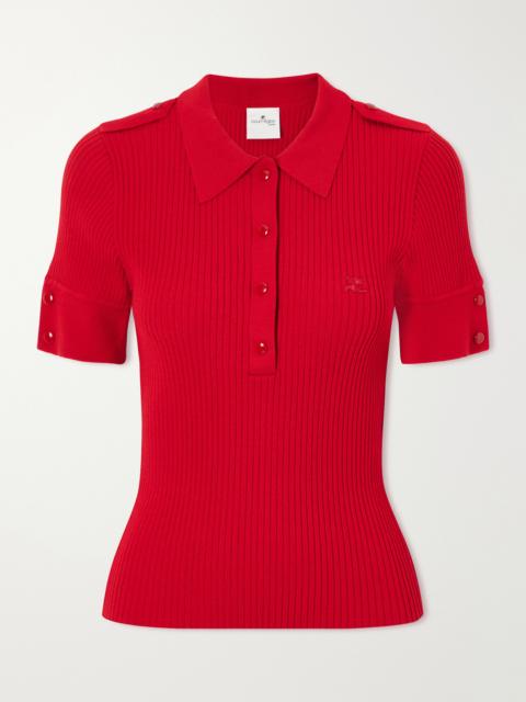courrèges Logo-embroidered Ribbed-knit Polo T-shirt