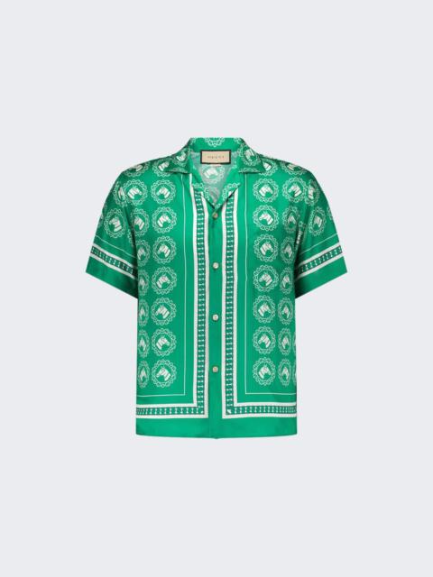 GUCCI Silk Twill Aloha Shirt Green