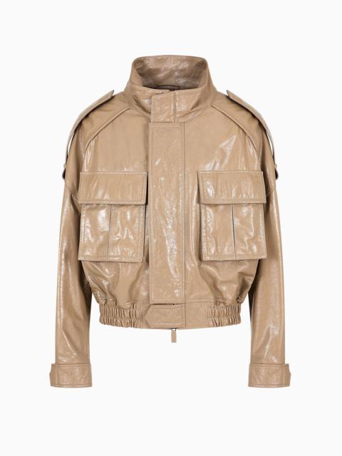 Oversized-fit blouson in lacquered nappa lambskin