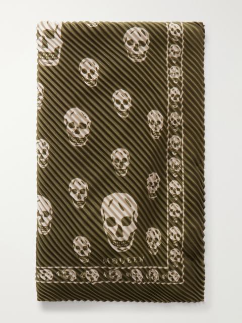 Alexander McQueen Printed Plissé Silk-satin Scarf