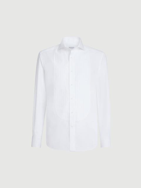Brunello Cucinelli Sea Island cotton twill slim fit shirt with point collar and pleated bib