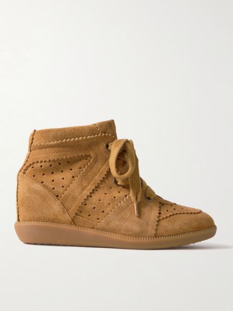 Isabel Marant Bobby perforated suede wedge sneakers Tan