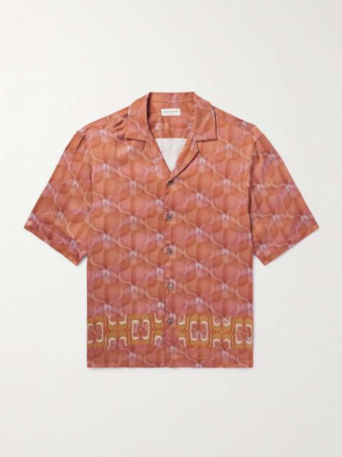 Cassi Camp-Collar Printed Satin Shirt
