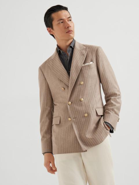 Brunello Cucinelli Cashmere and silk multistripe flannel one-and-a-half breasted deconstructed blazer with metal button