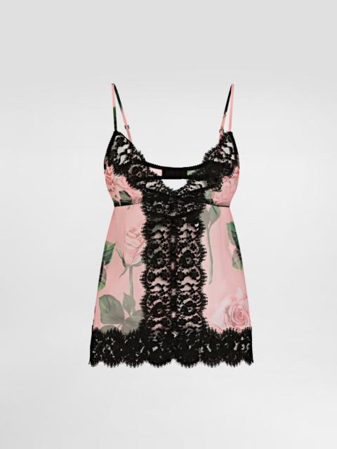 Dolce & Gabbana Chiffon and lace lingerie top with rose print