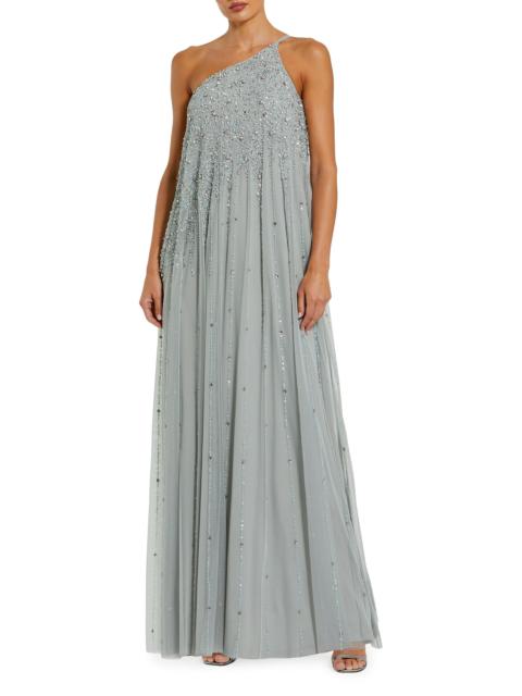MAC DUGGAL Women's One-Shoulder Beaded Tulle Trapeze Gown - Sage