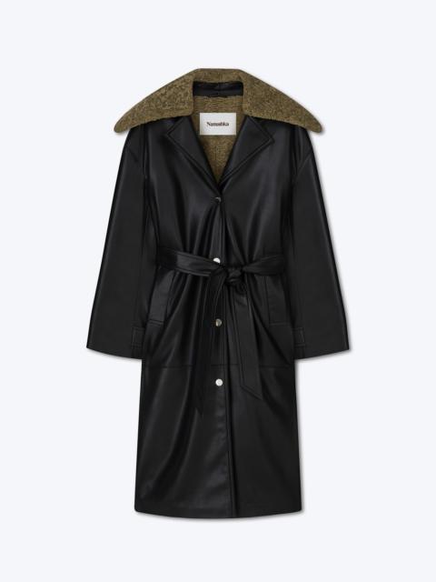 Nanushka TRAVIS - Belted coat - Black/khaki