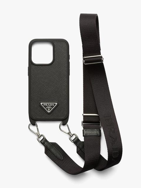 Prada Logo-plaque leather iPhone 15 case