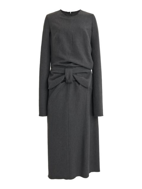 Gathered Wool-Cotton Midi Dress grey