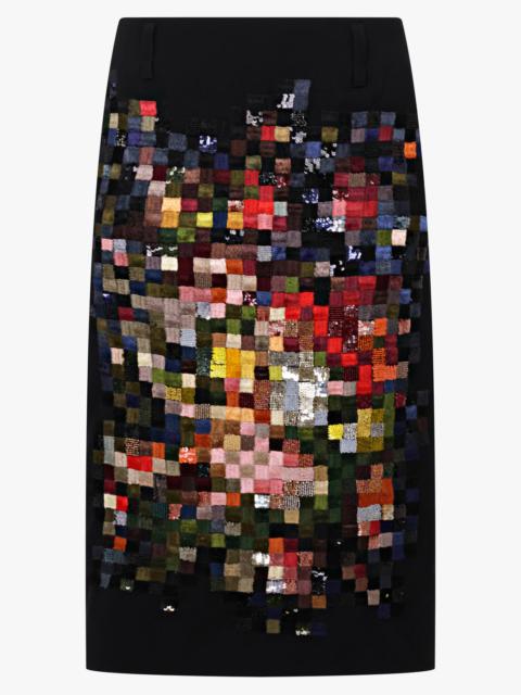 Dries Van Noten SENTISTA PIXEL FLORAL EMBROID MIDI SKIRT | BLACK/MULTI