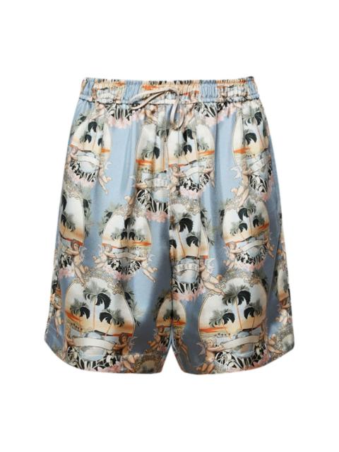 palm tree-print silk shorts