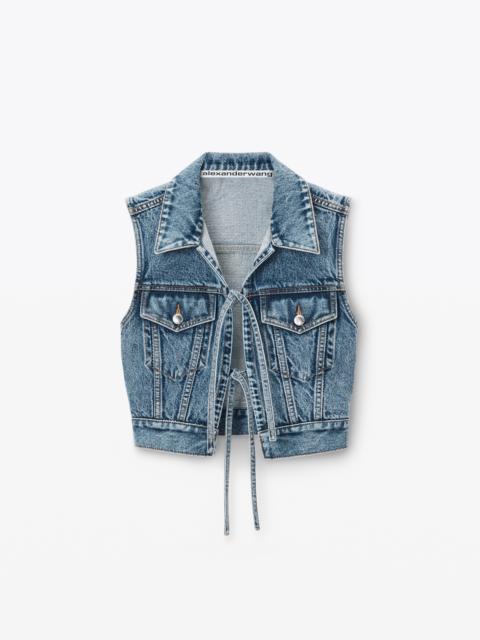 Alexander Wang Clear Bead Hotfix Denim Vest with Tie Front