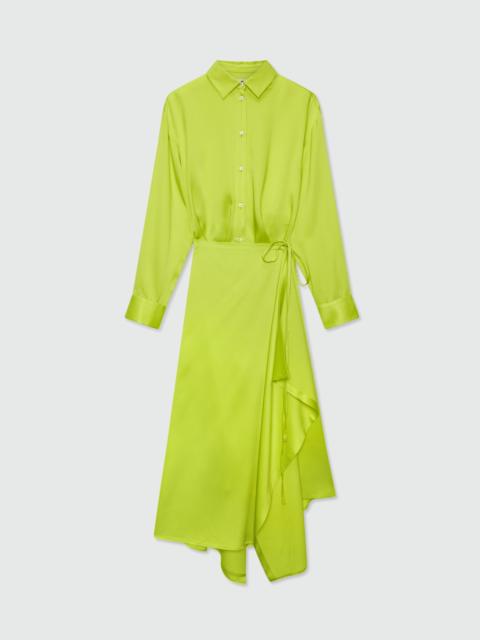 MSGM Lime satin midi dress with pareo-style skirt