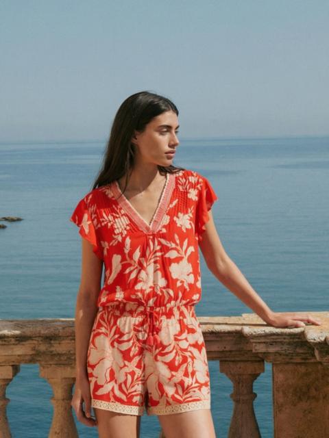 Poupette St Barth Short Jumpsuit Sasha - Coral Palm Beach