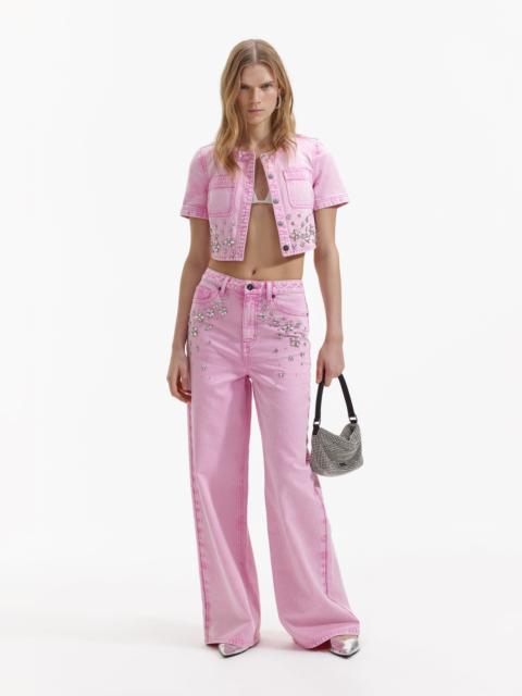 self-portrait Pink Embellished Denim Top