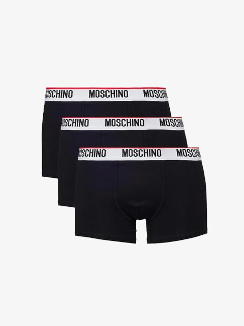 Moschino Branded-waistband pack of three stretch-cotton trunks