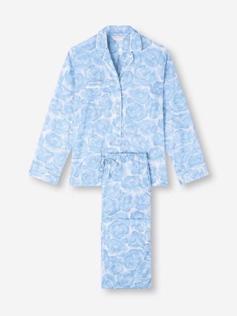 Derek Rose Women's Pajamas Cotton Batiste Light Blue & White Rose Print