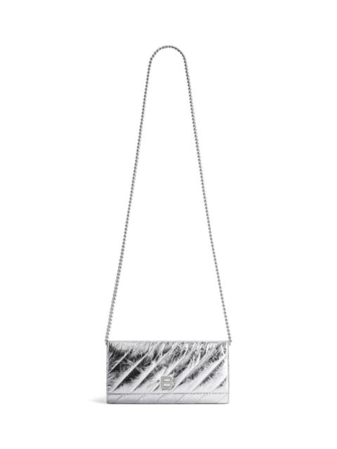 Women's Crush Wallet On Chain Metallized Quilted  in Silver