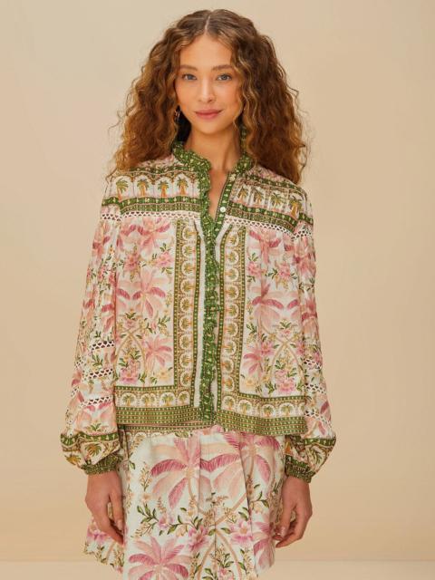 FARM RIO Off-White Palm Dream Blouse