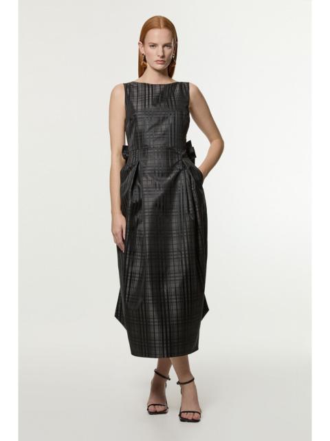 KAREN MILLEN Petite Taffeta Check Bow Detail Tailored Maxi Dress