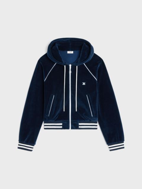 CELINE Cropped hooded jacket in velvet jersey