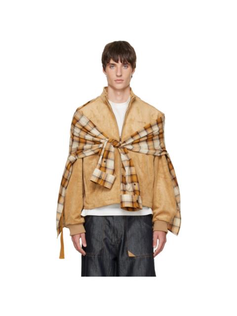 We11done Tan Faux-Suede Layered Harrington Jacket