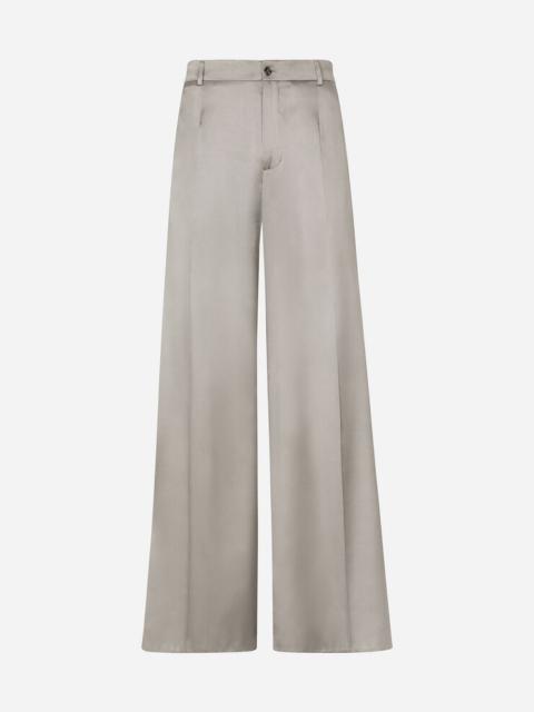 Wide-leg stretch silk pants