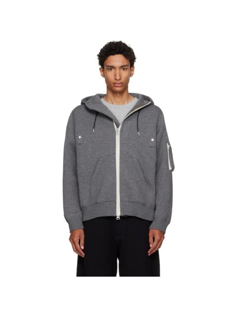 sacai Gray Cotton Cashmere Knit Hoodie