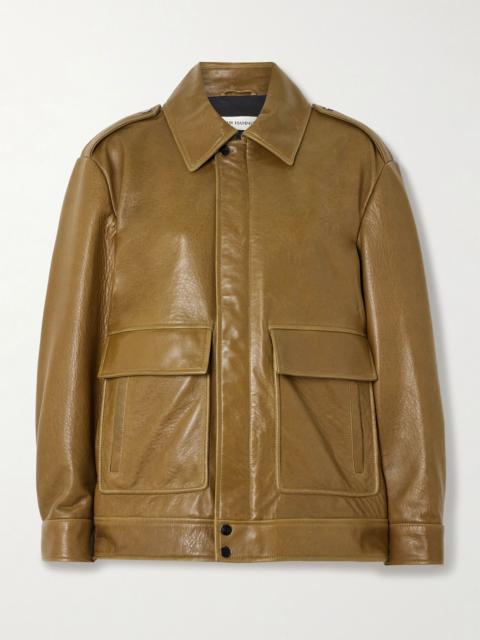NOUR HAMMOUR Drey textured-leather jacket Army green