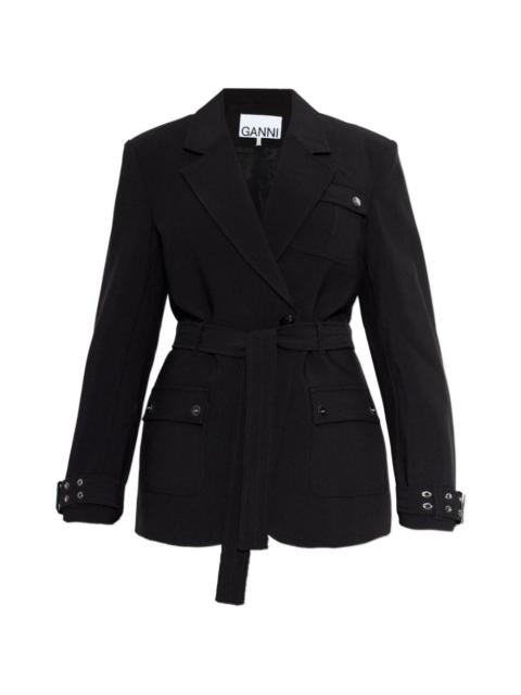 GANNI notched-lapel belted jacket