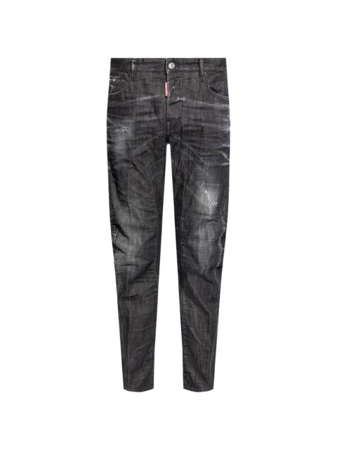 distressed slim-cut jeans