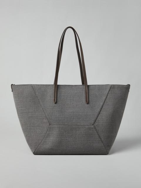 Cotton and linen canvas shopper bag with monili