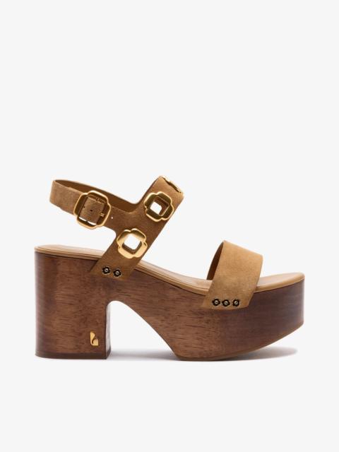 Larroudé Miso Wooden Platform Sandal In Peanut Suede