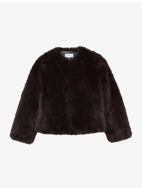 REISS Marco Round-Neck Faux-Fur Jacket