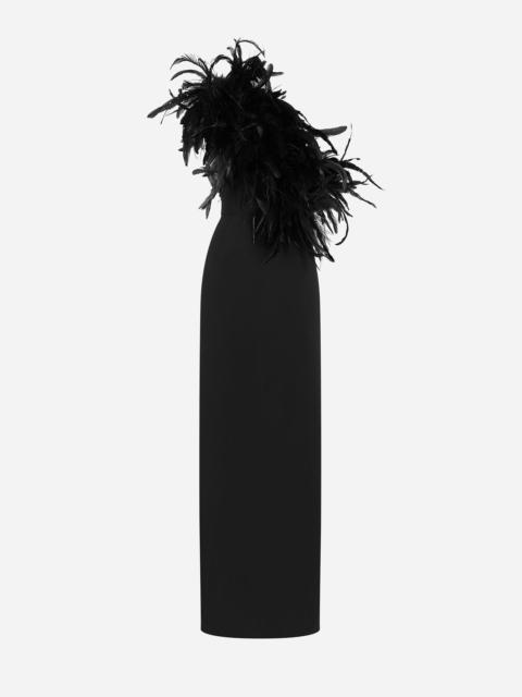 Dolce & Gabbana Long one-shoulder stretch cady dress with feathered neckline